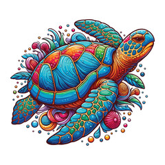 Colorful sea turtle vector, animal turtle cartoon amphibian.