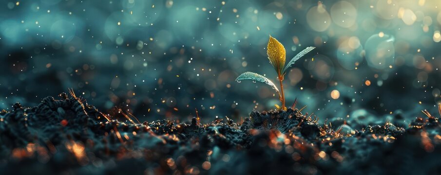 New Life Emerging from the Ground A Single Sprout Breaks Through the Soil, Symbolising Growth, Hope, and Resilience, Collecting Sown Vegetation After Careful Nurturing