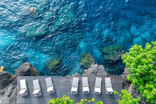 Aerial view of ocean with vibrant colors serene and peaceful artistic scene inviting setting tropical vibes relaxing atmosphere