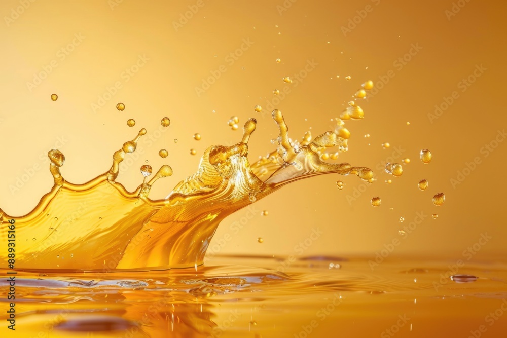 Poster a single water droplet sitting on top of a bright yellow surface, with no other objects in sight