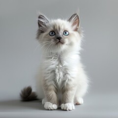 A cat, gray background, realistic, commercial photograph 