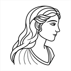 A goddess profile, long hair, art deco line art vector