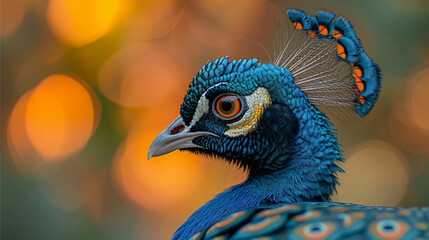 Obraz premium A peacock head close up. A macro shot of a peackock.