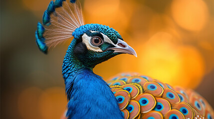 Obraz premium A peacock head close up. A macro shot of a peackock.