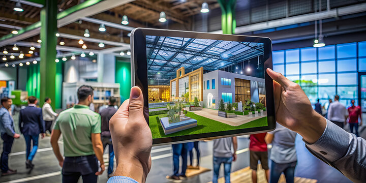 Hands Using Tablet for Virtual Reality Display at Business Event