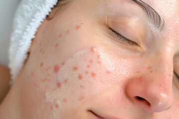 Fototapeta premium Close-Up View of Glycolic Acid Peel Treatment Addressing Acne at Microscopic Scale