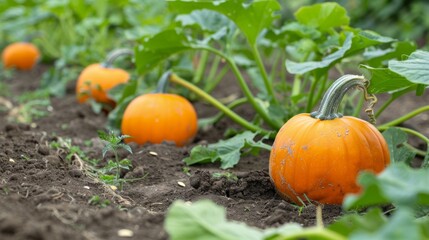 pumpkin seeds along with other vegetables in a mixed garden generative ai