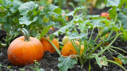 pumpkin seeds along with other vegetables in a mixed garden generative ai