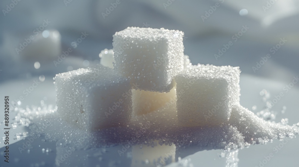 Poster a photo of sugar cubes arranged on a table surface