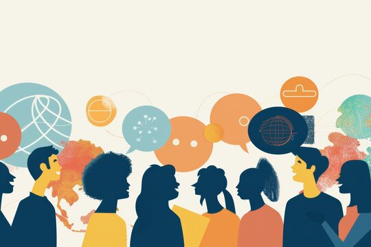multicultural environment of language learning minimalist illustration of diverse individuals in culture and language exchange