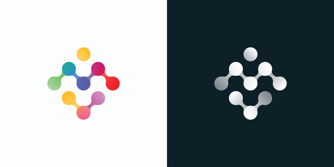 M V letter initials dot technology connection vector logo design and check mark in modern, simple, clean and abstract style.