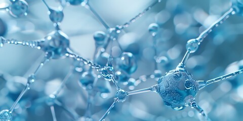 Network of interconnected spheres representing molecules. Scientific or medical background