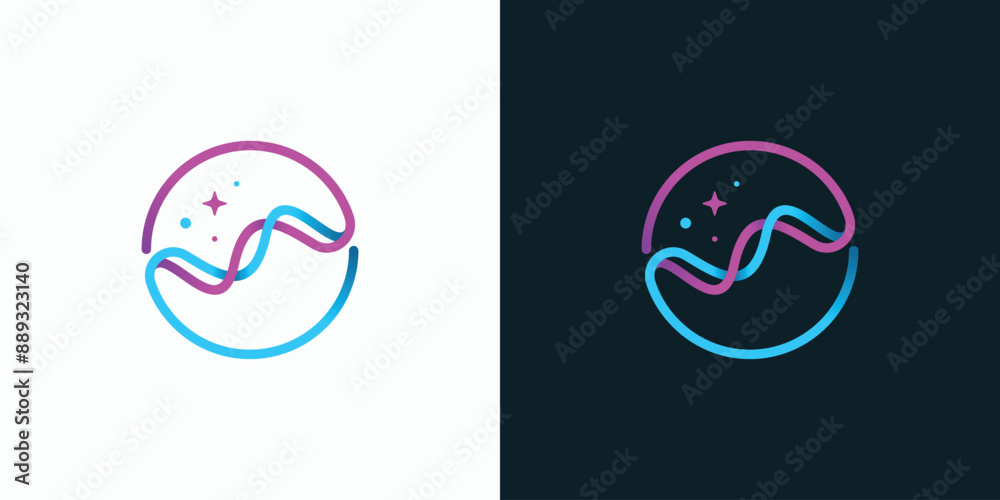 Poster vector logo design of two unified wave lines in a circle shape with a modern, simple, clean and abst