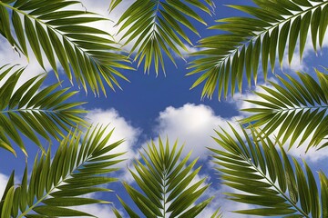 Fototapeta premium tropical background pattern green fresh juicy palm leaves on a background
