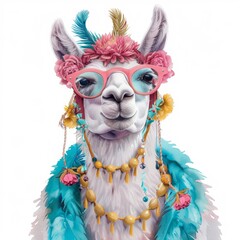 A captivating watercolor illustration of a llama dressed in a midnight-themed costume