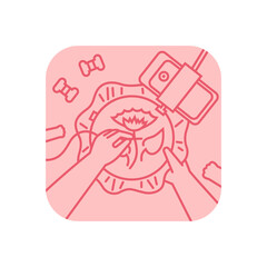 Recording of embroidery process on smartphone, vector illustration