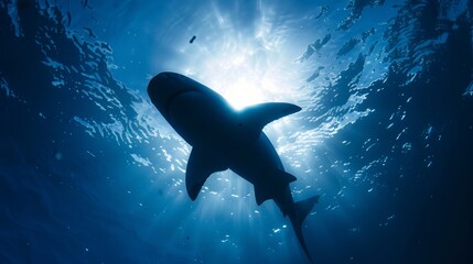 Obraz premium A majestic shark swimming in ocean depths, a symbol of dangerous beauty in the wild aquatic habitat