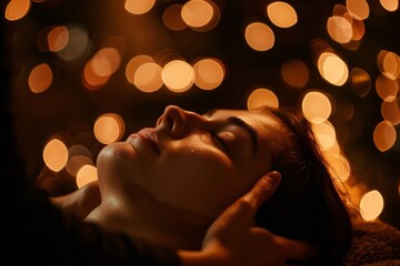 Fototapeta premium Indulge in a therapeutic session with ambient lighting creating a serene atmosphere, perfect for relaxation and selfcare. Find peace and tranquility to unwind and rejuvenate your mind and body