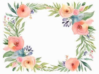 Fototapeta premium A blank wedding invitation adorned with a watercolor floral frame