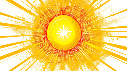 Fototapeta premium A bright yellow sun with rays emanating from its edges. The sun is centrally positioned, and the rays are spread out in a radial pattern, radiating outwards