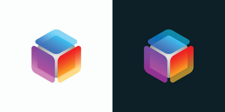Glass cube vector logo design with modern, simple, clean and abstract style.