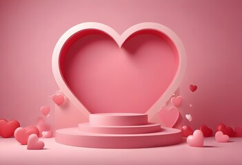 Happy valentines day and stage podium decorated with heart shape. pedestal scene with for product, cosmetic, advertising, show, award ceremony, on pink background and light. vector design.	