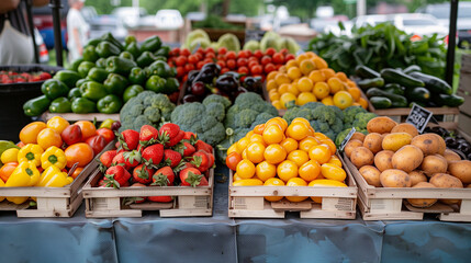 Vibrant Fresh Produce Display at Local Farmers Market Background Wallpaper

