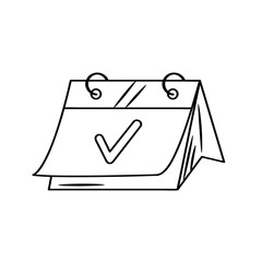 Desk calendar with check mark doodle icon. Vector hand drawn sketch illustration.