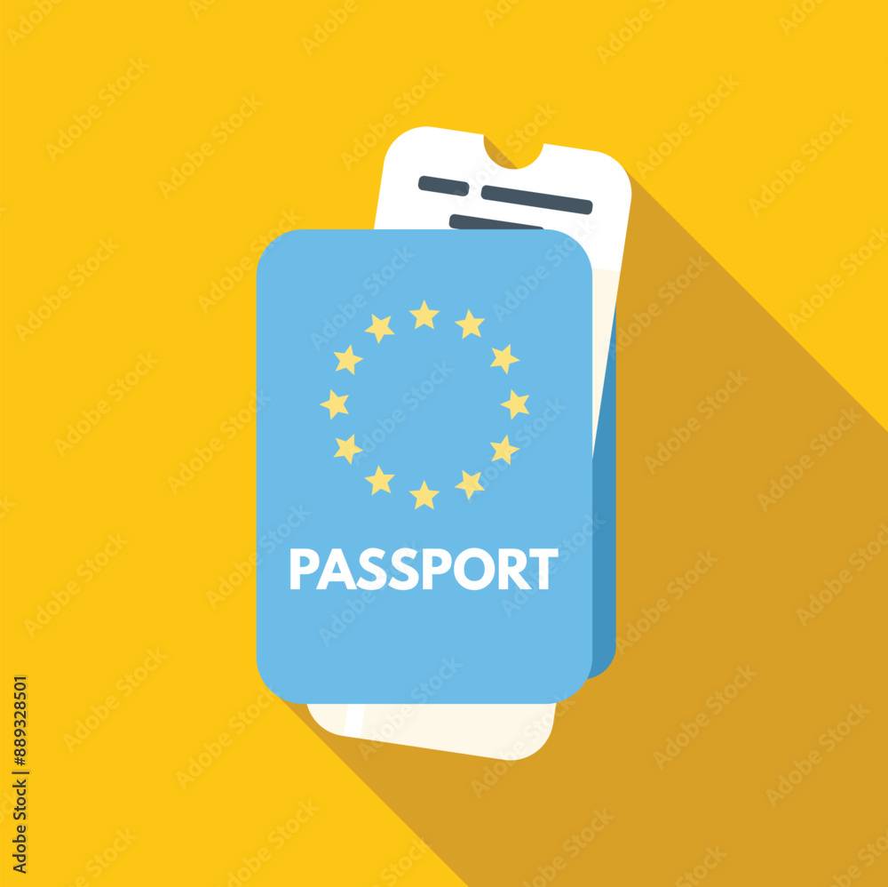 Poster blue european union passport with boarding pass showing international travel concept