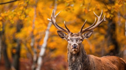 Fototapeta premium Stag Portrait: Majestic Wildlife Deer in Autumn Fall