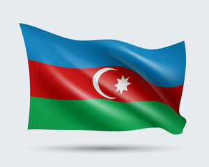 Vector illustration of 3D-style flag of Azerbaijan isolated on light background. Created using gradient meshes, EPS 10 vector design element from world collection