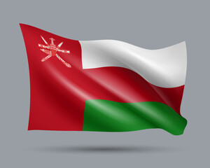 Vector illustration of 3D-style flag of Oman isolated on light background. Created using gradient meshes, EPS 10 vector design element from world collection