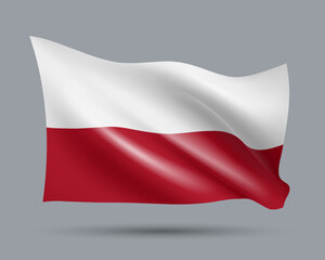 Vector illustration of 3D-style flag of Poland isolated on light background. Created using gradient meshes, EPS 10 vector design element from world collection