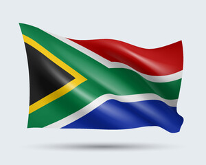 Vector illustration of 3D-style flag of South Africa isolated on light background. Created using gradient meshes, EPS 10 vector design element from world collection