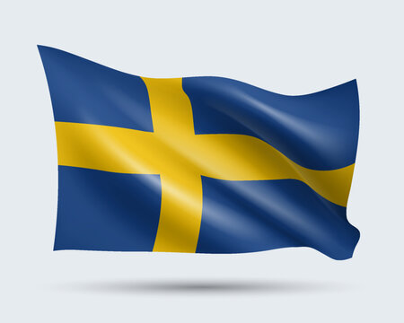 Vector illustration of 3D-style flag of Sweden isolated on light background. Created using gradient meshes, EPS 10 vector design element from world collection