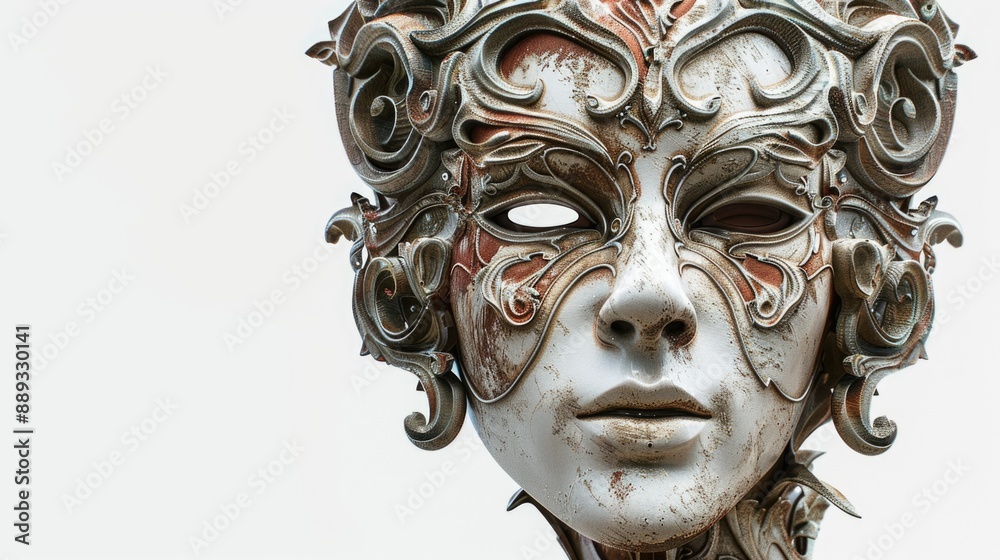 Aufkleber a close-up shot of a mask sitting on a white background, ideal for using in branding or design proje