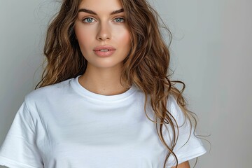 Fototapeta premium White tshirt mockup on woman model created with Generative AI