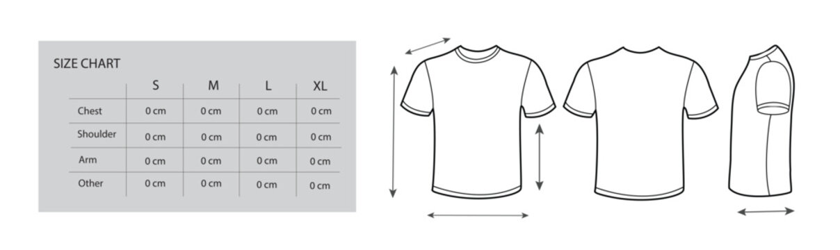 vector set of t shirt size chart
