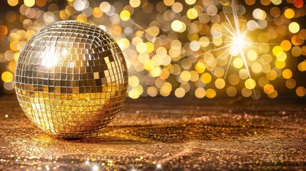 Obraz premium Shimmering disco ball with lights on radiant abstract background, creating a dazzling spectacle