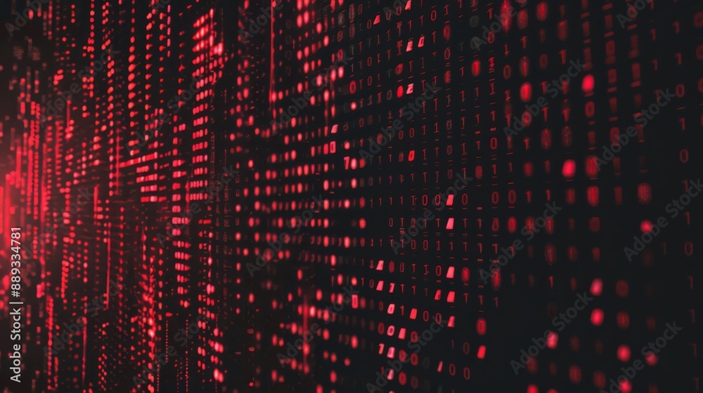 Poster A close-up of a black screen with red binary code flowing down the surface.