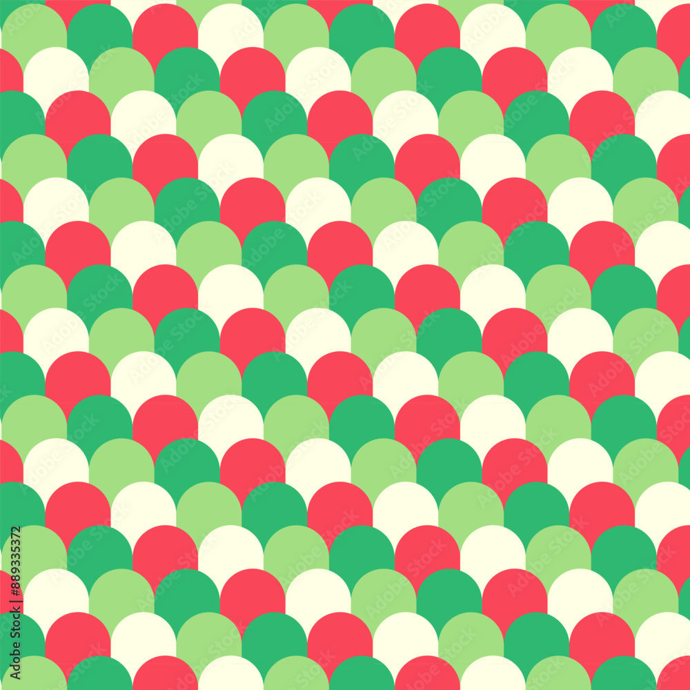 Wall mural christmas seamless pattern.mermaid fish scales seamless pattern in green and red.colorful curve ocea