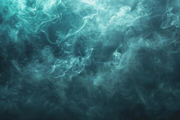 Fototapeta premium Dynamic smoke clouds Illuminated by a neon turquoise surface. The coolness of the underwater scenes.