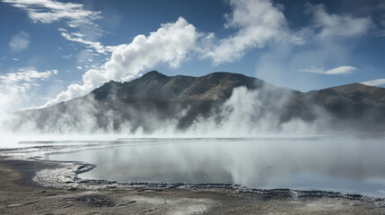 The geothermal wonders of Rotorua New Zealand. Hot springs with steam rising from the pools. 