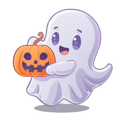 Obraz premium PNG file. Ghost Holding a Pumpkin: Halloween Character