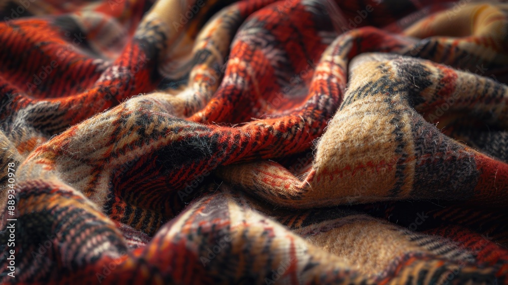 Poster a close-up view of a blanket on a bed, suitable for use in scenes about relaxation, comfort, or pers