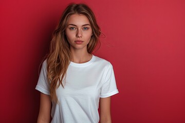 Fototapeta premium White tshirt mockup on woman model created with Generative AI
