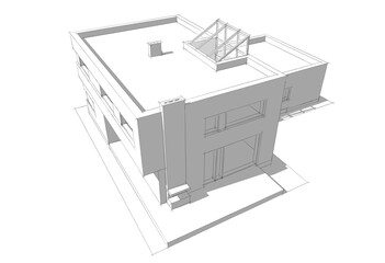 House architecture digital drawing 3d illustration