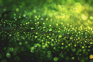 Neon chartreuse raindrops shimmering on a stormy abstract background.