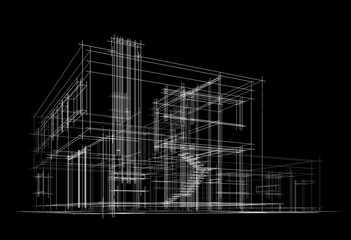 House architecture digital drawing 3d illustration