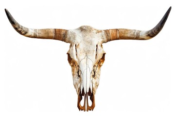 Weathered Longhorn Skull Isolated on White Background